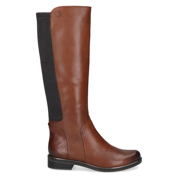 Caprice | 25513-41  Cog | Long Women’s  Leather Boot with Zip and stretch panel