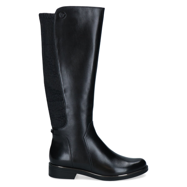 Caprice | 25513-41 Black | Women’s Long Leather Boot with Stretch Panel and side zip