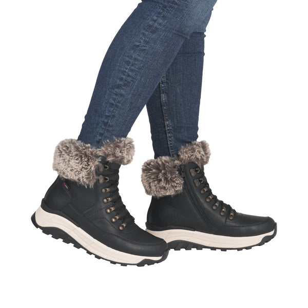 Rieker Tex | W0063-00 Lambswool Lined Walking Boot | Black