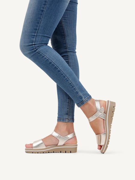 Caprice | 'H' Fit Metallic Flat Sandal | 28712 | Platinum