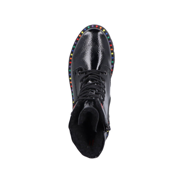 Rieker | Y3330-00 Chunky Patent Lace Up Boot | Black