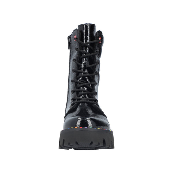 Rieker | Y3330-00 Chunky Patent Lace Up Boot | Black