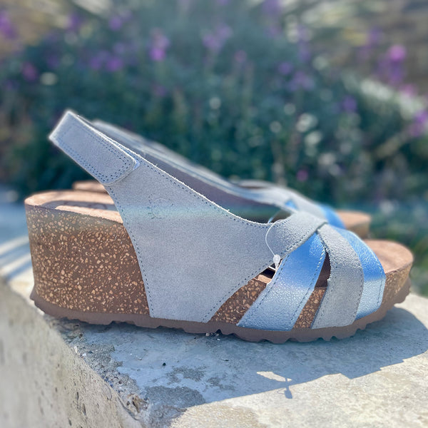 Yokono | Mora-014 Wedge Sandal | Sky Blue/Metallic