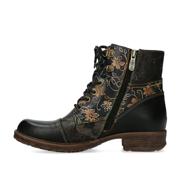 Laura Vita | Anitao 06 Embossed Leather Ankle Boot | Black Multi