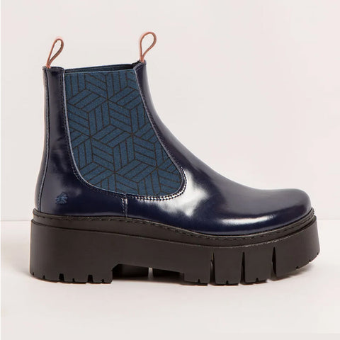 ART | Leeds 1766 Platform Ankle Boot | Shiny Nappa Navy/Flamingo