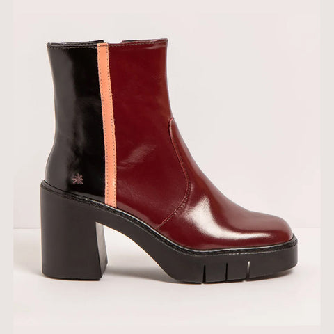 ART | 1974 Berna Retro Block Heel Boot | Nappa Shiny Bordeaux/Flamingo