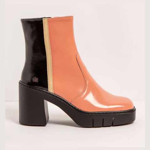 ART | 1974 Berna Retro Block Heel Boot | Nappa Shiny Flamingo/Black