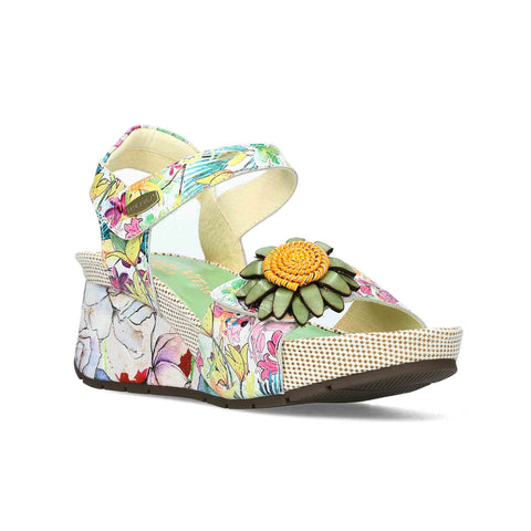 Laura Vita | Barry 36 Floral Wedge Sandal | Green Multi