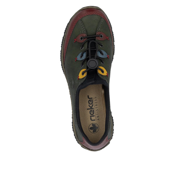 Rieker | N3271-54 Elasticated Toggle Shoe | Dark Green