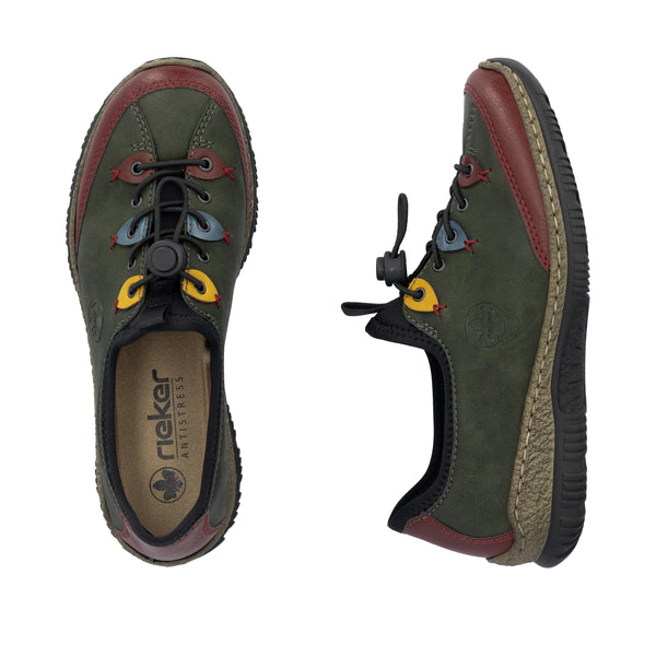 Rieker | N3271-54 Elasticated Toggle Shoe | Dark Green