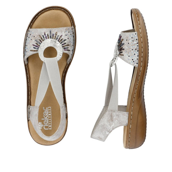 Rieker | Embellished Sandal | 60880-90 | Metallic Silver