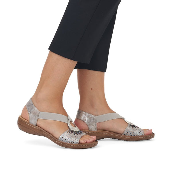 Rieker | Embellished Sandal | 60880-90 | Metallic Silver