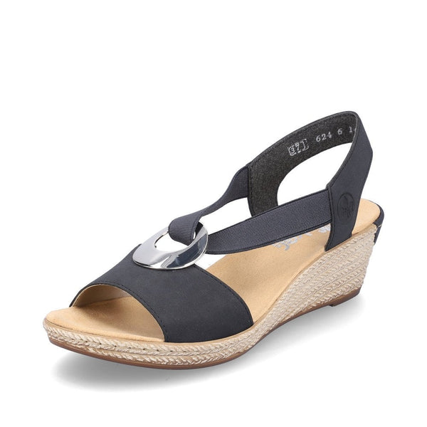 Rieker | Elasticated Wedge Sandal | 624H6-14 | Navy Blue