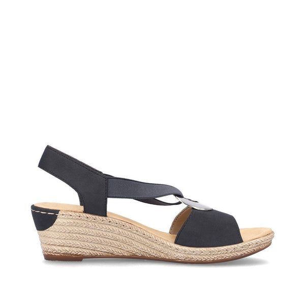 Rieker | Elasticated Wedge Sandal | 624H6-14 | Navy Blue