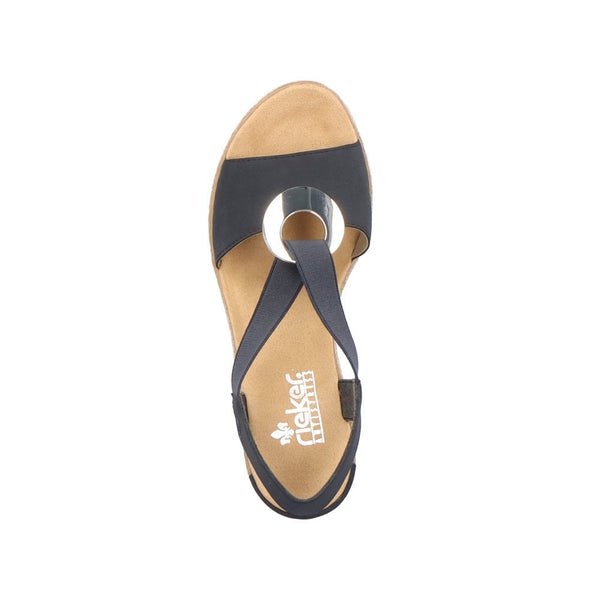 Rieker | Elasticated Wedge Sandal | 624H6-14 | Navy Blue