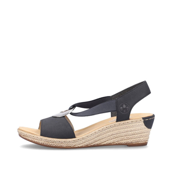 Rieker | Elasticated Wedge Sandal | 624H6-14 | Navy Blue