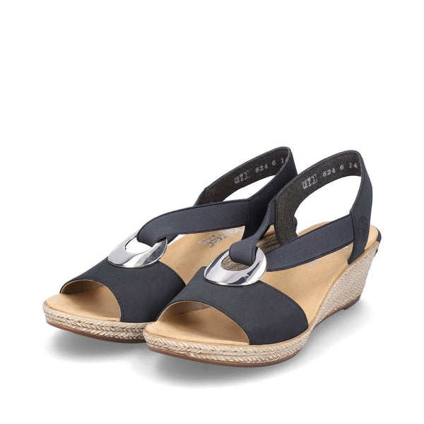 Rieker | Elasticated Wedge Sandal | 624H6-14 | Navy Blue