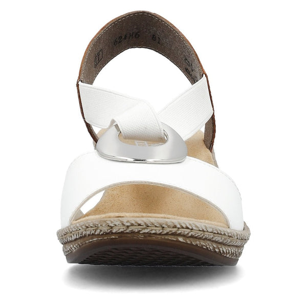 Rieker | Elasticated Wedge Sandal | 624H6-14 | White/Tan