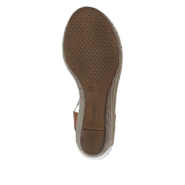 Rieker | Elasticated Wedge Sandal | 624H6-14 | White/Tan