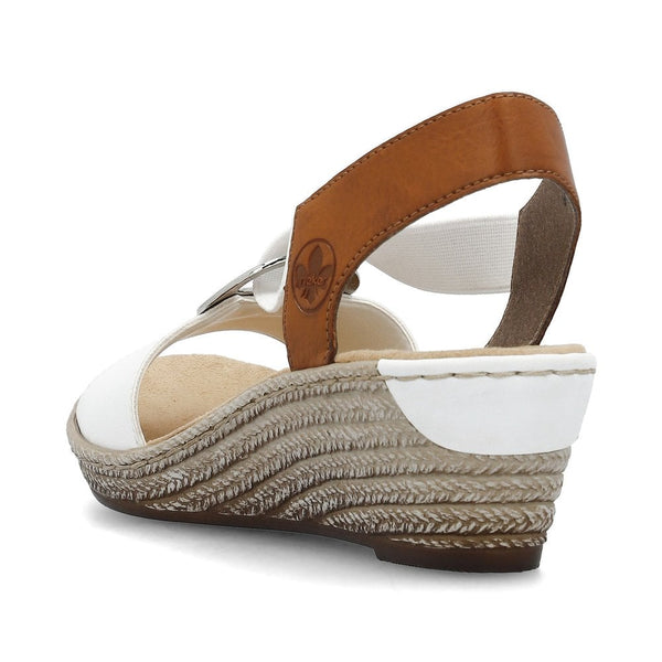 Rieker | Elasticated Wedge Sandal | 624H6-14 | White/Tan