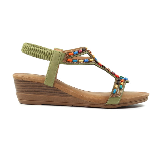 Lunar | Epsom Beaded Wedge Sandal | Khaki