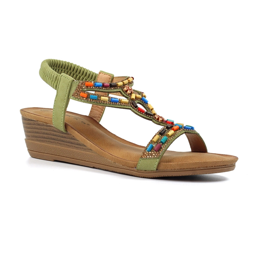 Lunar | Epsom Beaded Wedge Sandal | Khaki