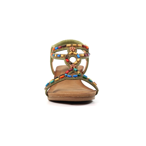 Lunar | Epsom Beaded Wedge Sandal | Khaki