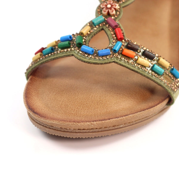 Lunar | Epsom Beaded Wedge Sandal | Khaki