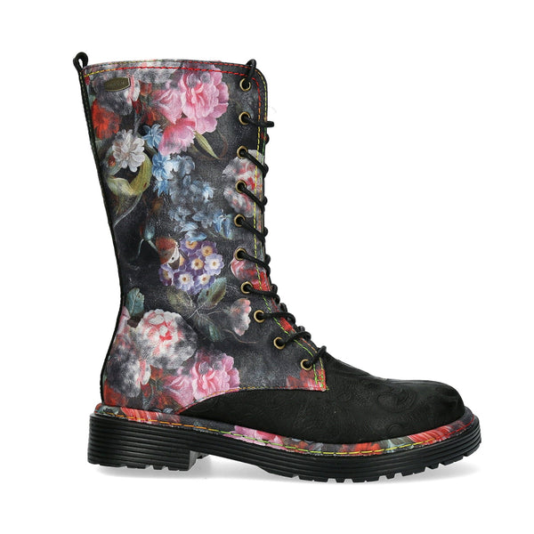 Laura Vita | Incaso 18 Floral Lace Up Boot | Black Multi