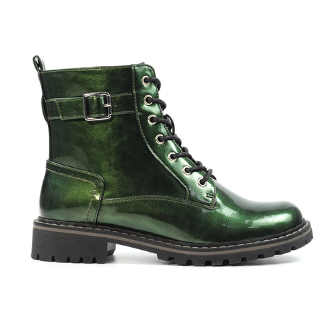 Lunar | Parlour Patent Lace Up Ankle Boot | Green