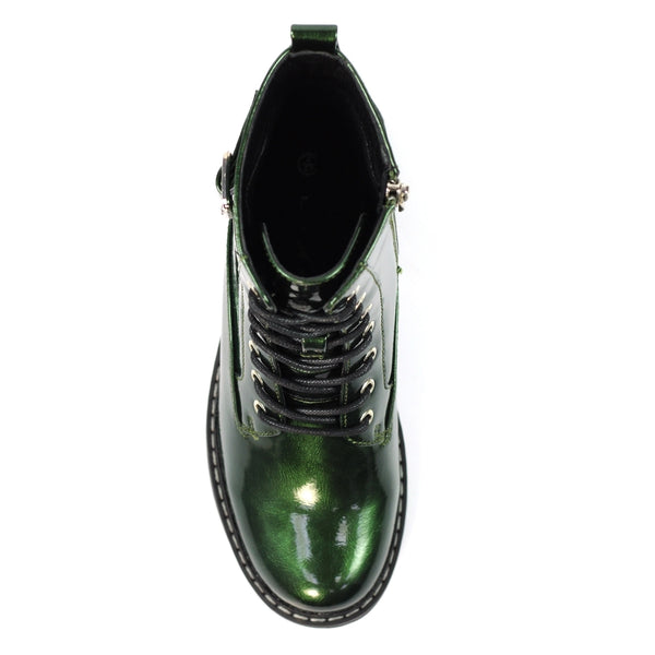 Lunar | Parlour Patent Lace Up Ankle Boot | Green