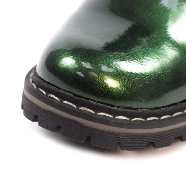 Lunar | Parlour Patent Lace Up Ankle Boot | Green