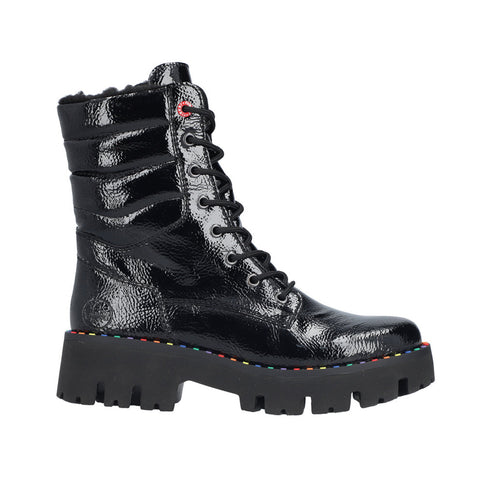Rieker | Y3330-00 Chunky Patent Lace Up Boot | Black