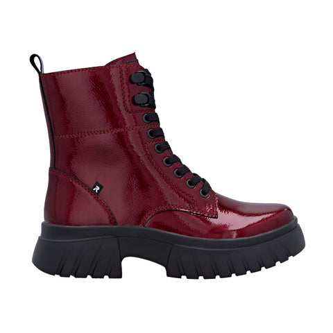 Rieker Sport | W1870-35 Chunky Lace Up Boot | Patent Cherry Red