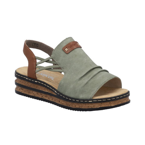 Rieker | Elasticated Low Wedge Sandal | 62962-52 | Olive Green