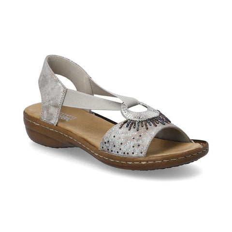 Rieker | Embellished Sandal | 60880-90 | Metallic Silver