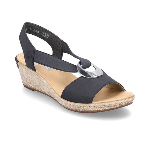 Rieker | Elasticated Wedge Sandal | 624H6-14 | Navy Blue