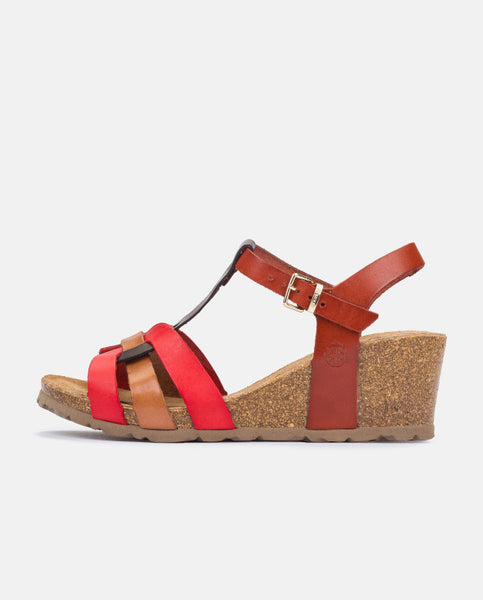 Yokono | Cadiz-138 Leather Wedge Sandal | Red Multi