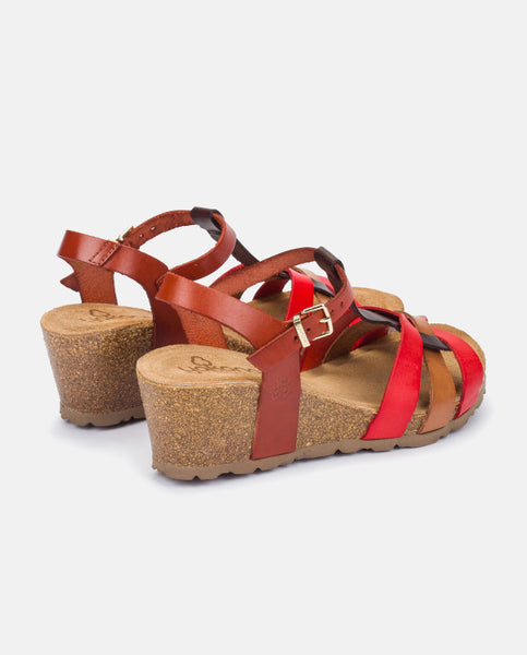 Yokono | Cadiz-138 Leather Wedge Sandal | Red Multi