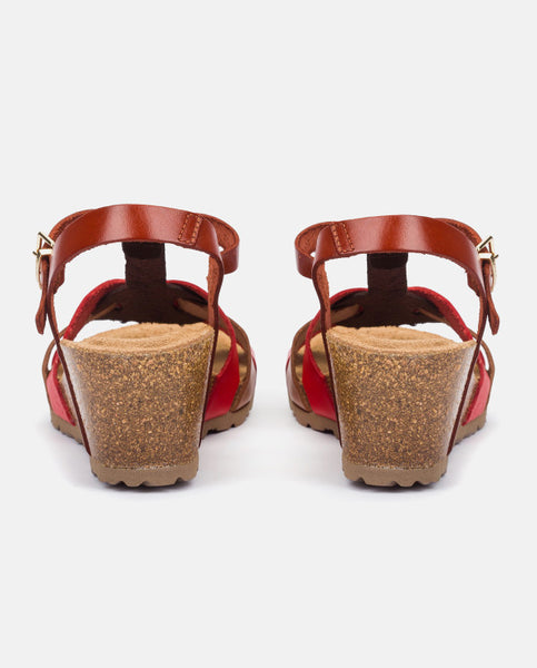 Yokono | Cadiz-138 Leather Wedge Sandal | Red Multi