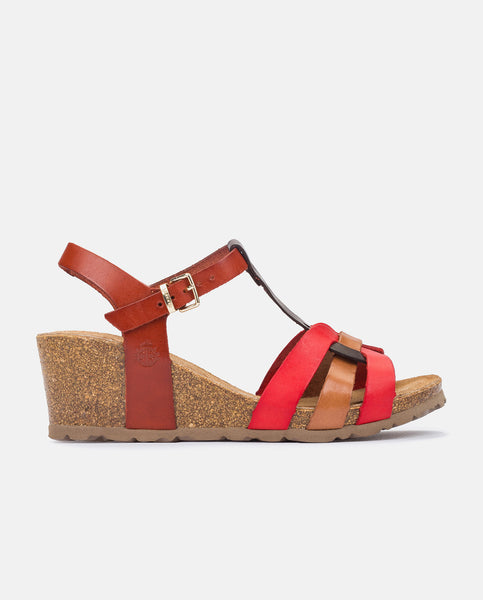 Yokono | Cadiz-138 Leather Wedge Sandal | Red Multi