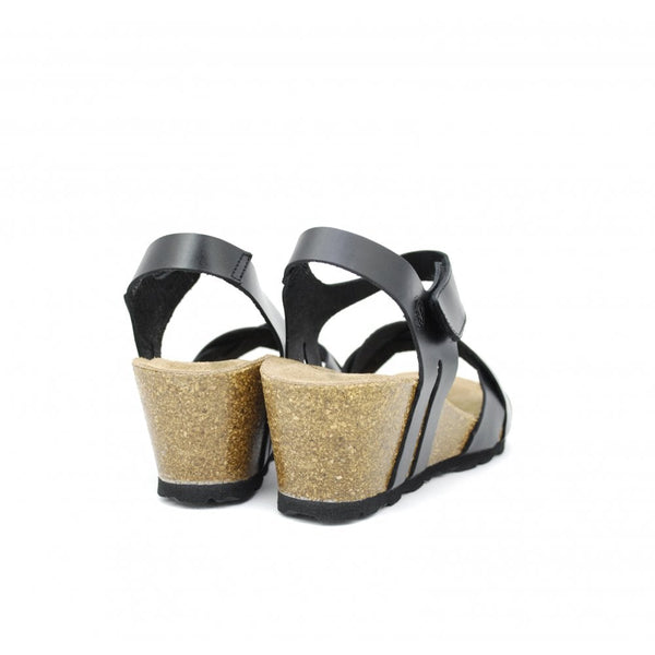 Yokono | Cadiz-140 Leather Wedge Sandal | Black