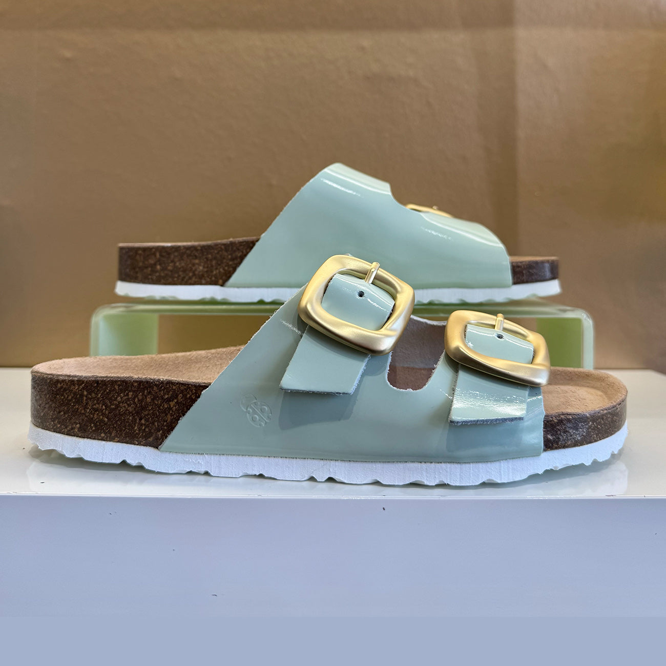 Yokono | Granada-700 | Patent Slip On Double Buckle Sandal | Mint