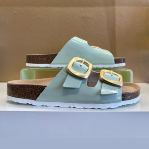 Yokono | Granada-700 | Patent Slip On Double Buckle Sandal | Mint