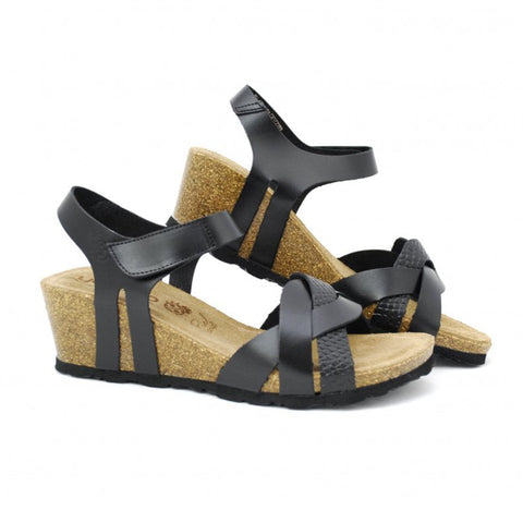 Yokono | Cadiz-140 Leather Wedge Sandal | Black