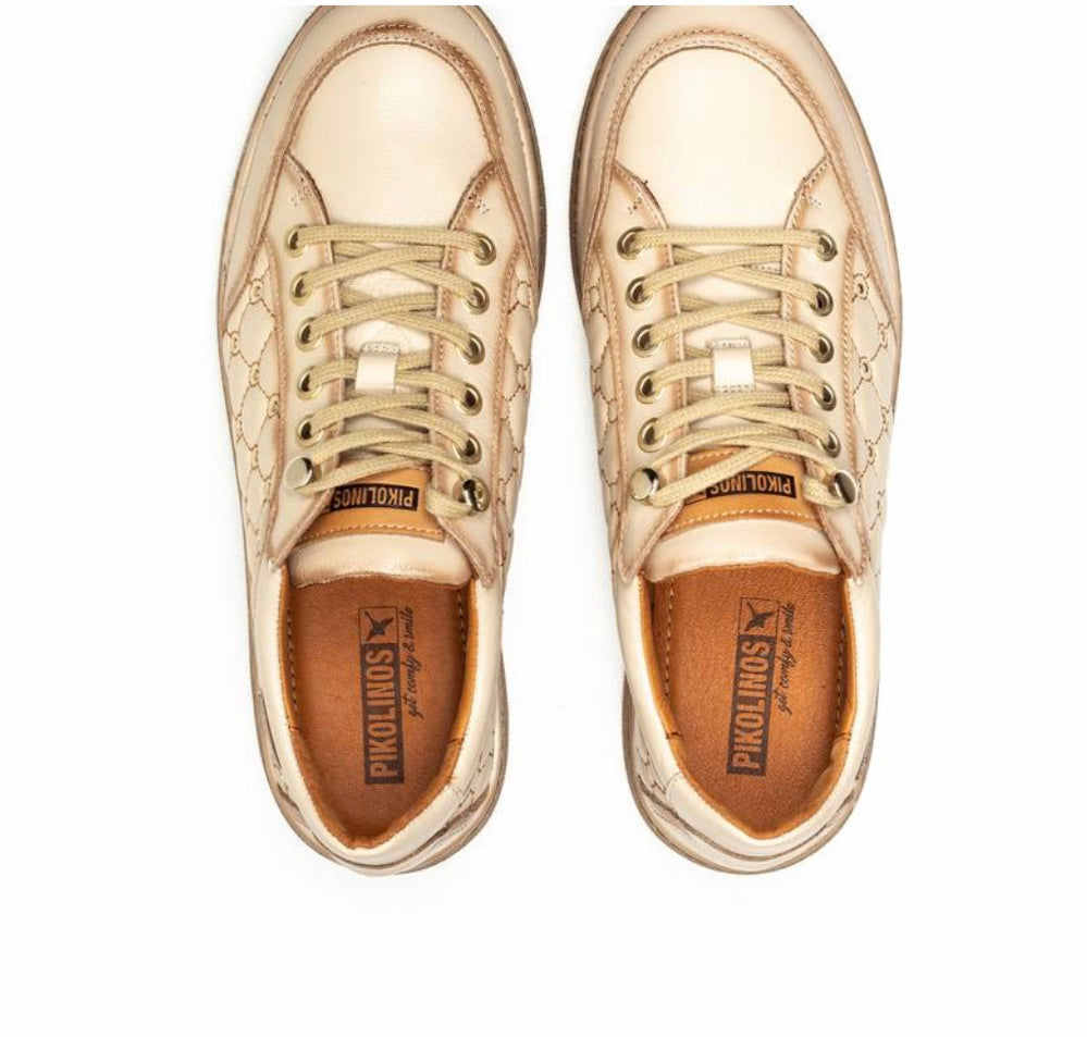 Pikolinos Baeza Leather Sneaker in cream leather W8V Just Shoes Whitstable