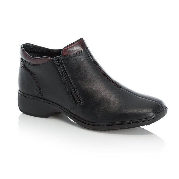 Rieker Double Zip Ankle Boot | L3882-00 | Black/Burgundy