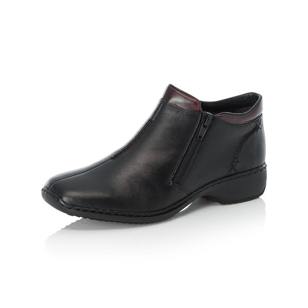 Rieker Double Zip Ankle Boot | L3882-00 | Black/Burgundy