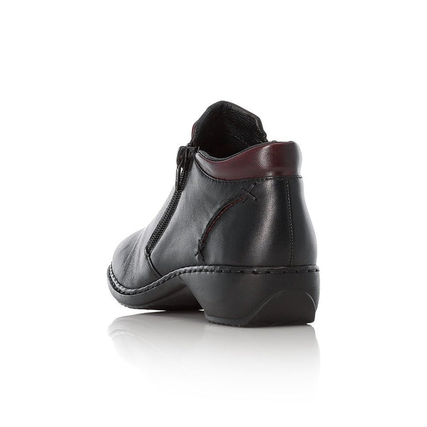 Rieker Double Zip Ankle Boot | L3882-00 | Black/Burgundy