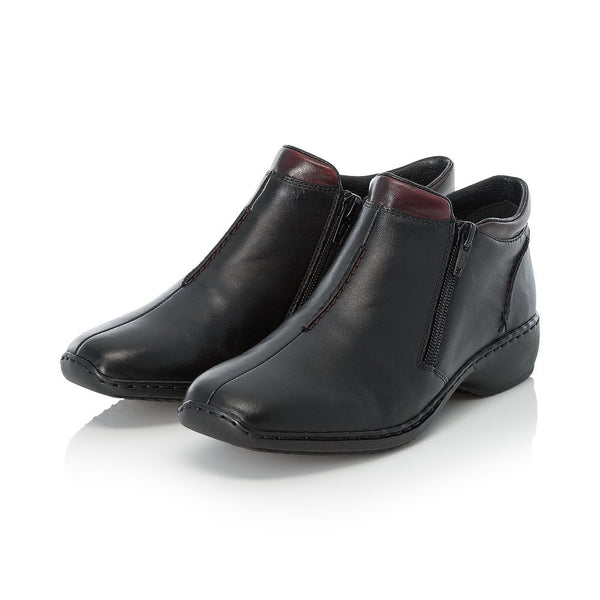 Rieker Double Zip Ankle Boot | L3882-00 | Black/Burgundy